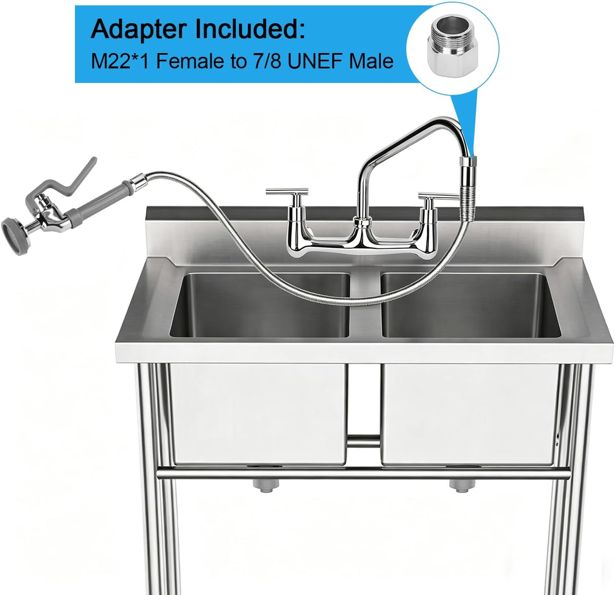 44” Pre Rinse Hose with Sprayer Valve, 1.42 GPM Commercial Sink Sprayer with Stainless-Steel Hose Replacement Kit for Commercial Restaurant Kitchen Faucet - Grey