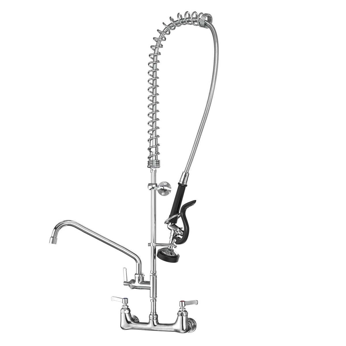 Commercial Sink Faucet with Sprayer for Kitchen: MSTJRY 42" Height 8" Center 14" Swing Spout Pre Rinse Assembly Wall Mount Commercial Faucet with Sprayer Fit for 3 Compartment Sink - Polished Chrome