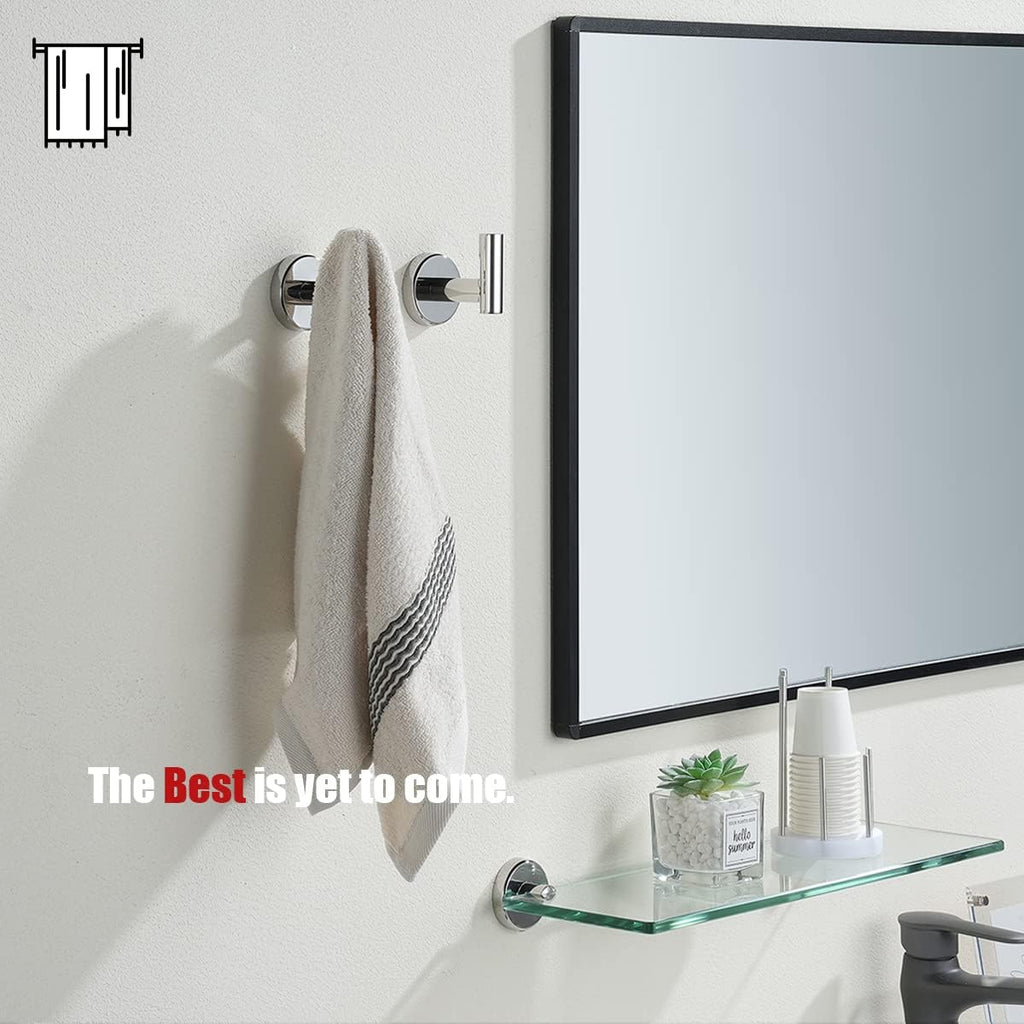 JQK Chrome Bathroom Towel Hook, 304 Stainless Steel Coat Robe Clothes Hook for Bathroom Kitchen Garage Wall Mounted (Pack of 2), TH100-CH-P2