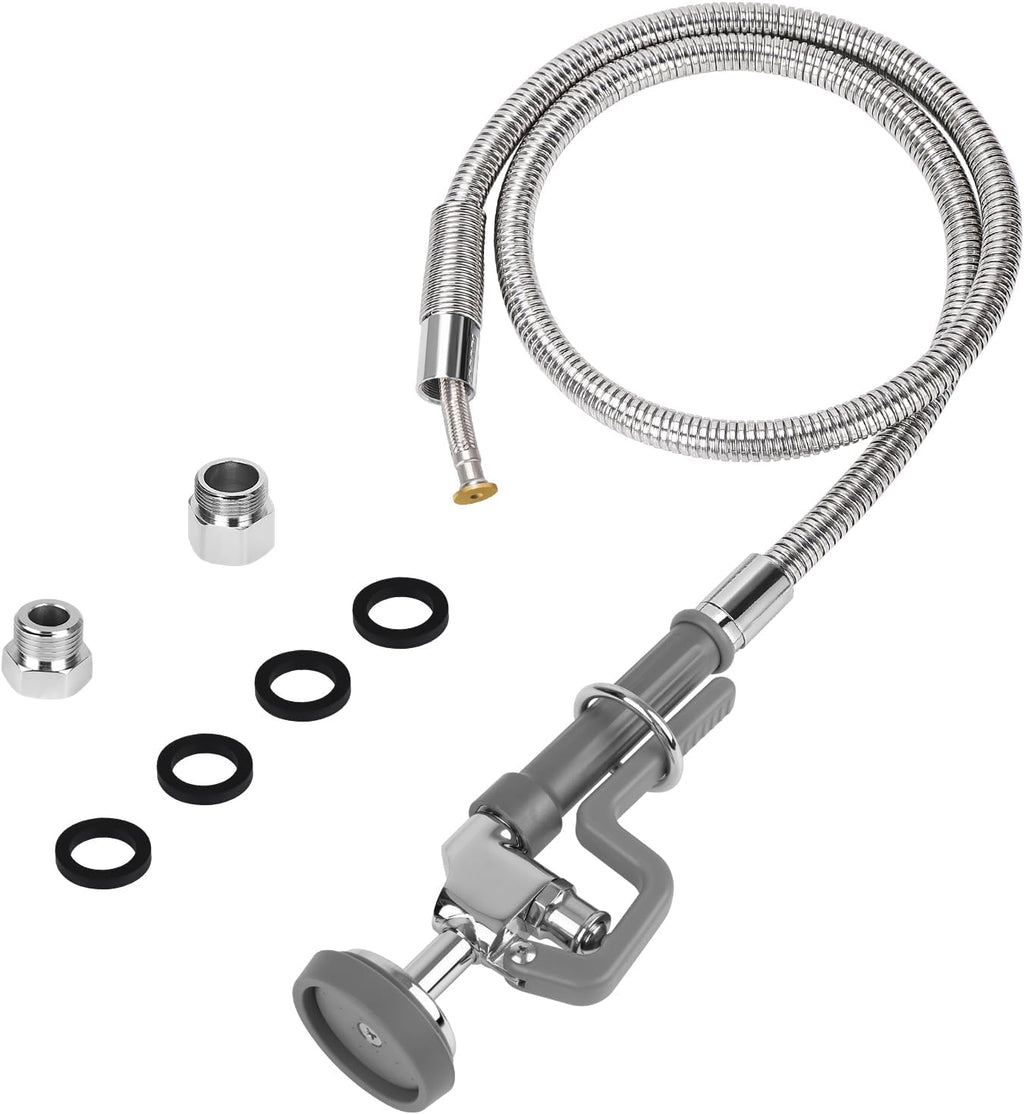 44” Pre Rinse Hose with Sprayer Valve, 1.42 GPM Commercial Sink Sprayer with Stainless-Steel Hose Replacement Kit for Commercial Restaurant Kitchen Faucet - Grey