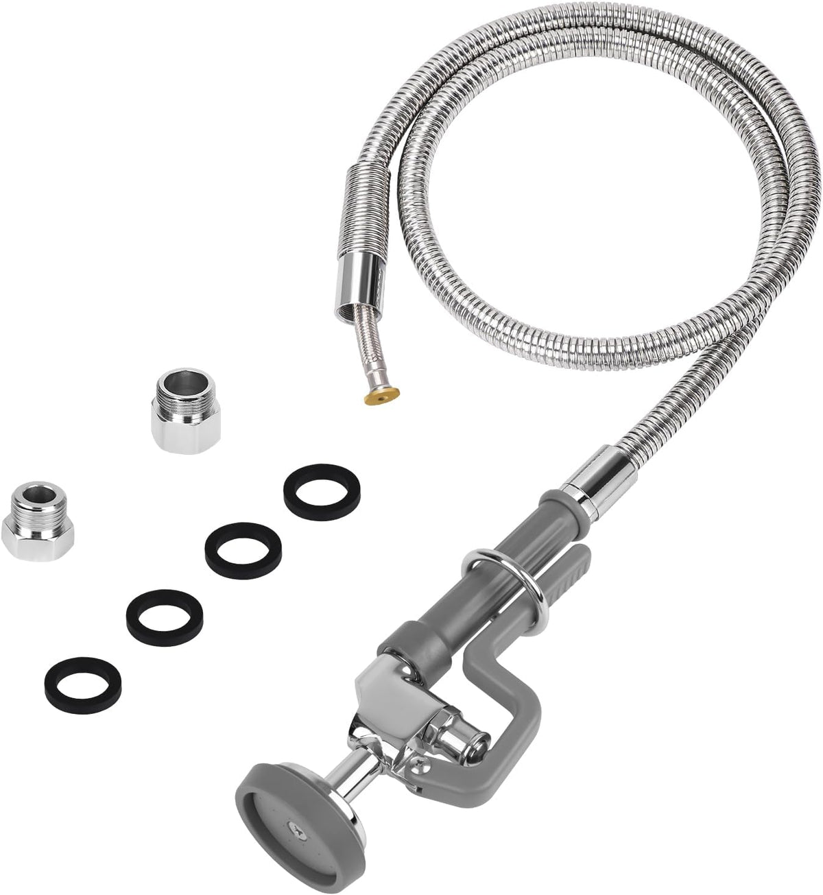 44” Pre Rinse Hose with Sprayer Valve, 1.42 GPM Commercial Sink Sprayer with Stainless-Steel Hose Replacement Kit for Commercial Restaurant Kitchen Faucet - Grey