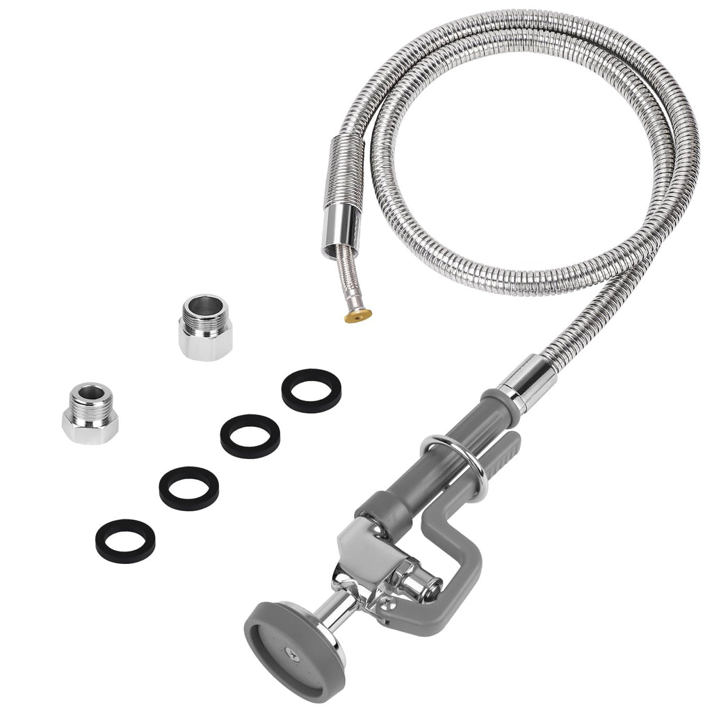 44” Pre Rinse Hose with Sprayer Valve, 1.42 GPM Commercial Sink Sprayer with Stainless-Steel Hose Replacement Kit for Commercial Restaurant Kitchen Faucet - Grey