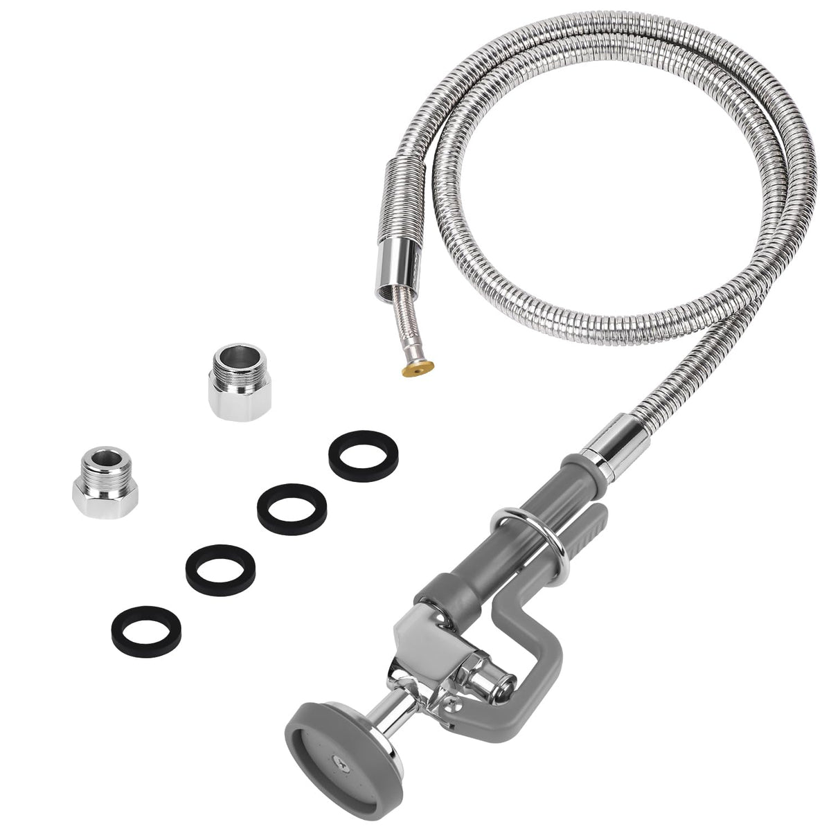 44” Pre Rinse Hose with Sprayer Valve, 1.42 GPM Commercial Sink Sprayer with Stainless-Steel Hose Replacement Kit for Commercial Restaurant Kitchen Faucet - Grey