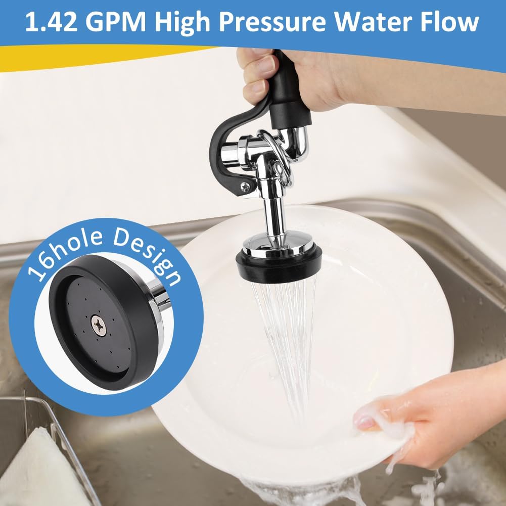 Pre Rinse Sprayer 1.42 GPM High Pressure Commercial Sink Sprayer Head for Restaurant Industrial Faucets, Spray Valve Dish Nozzle Without Handle Fits for T&S Brass Spray Valve Replace B-0107