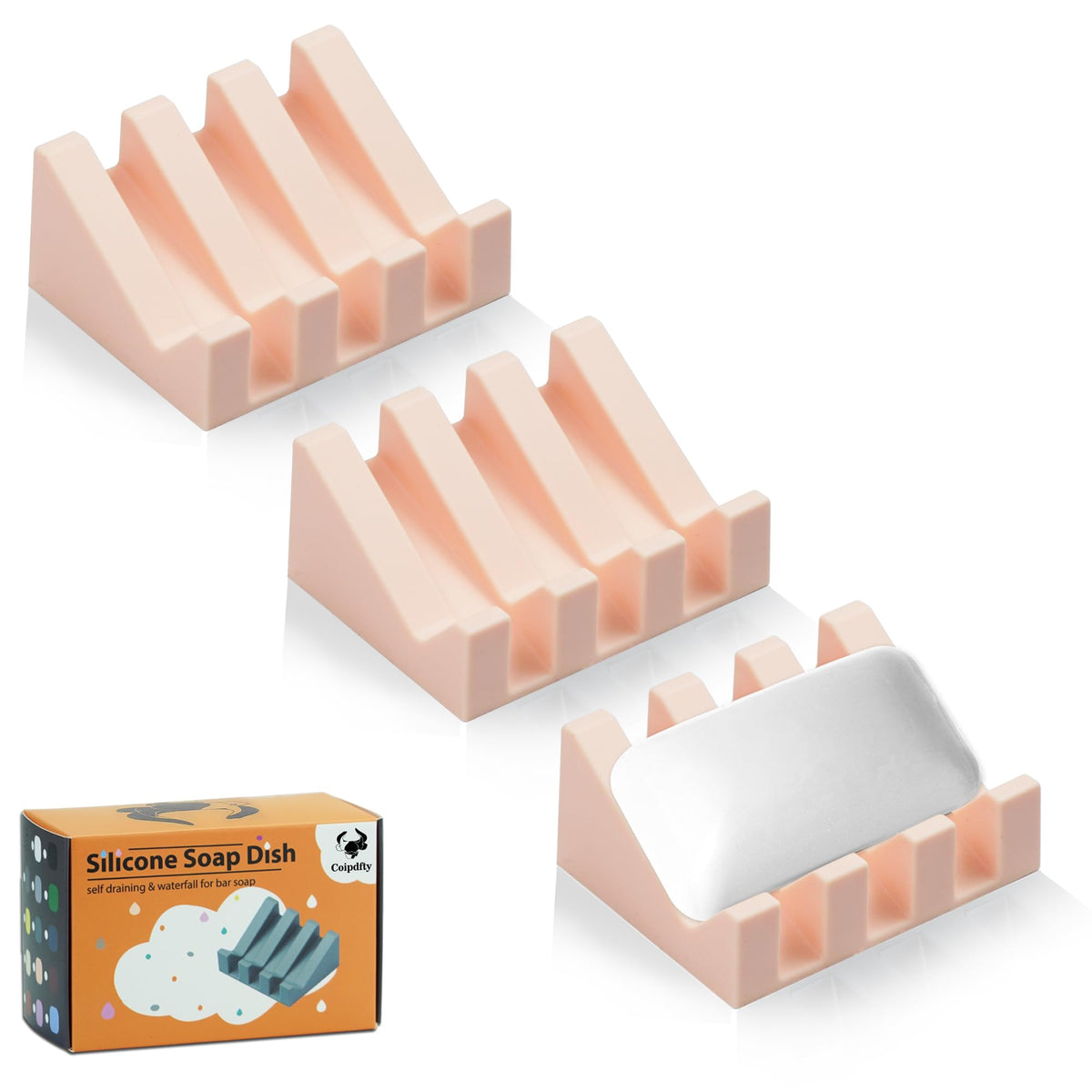 Self Draining Soap Dish Holder,Silicone Soap Dish,for Bathroom,Kitchen, Sponges，Can Extend Soap Life，Keep Soap Bars Dry and Easy Cleaning (White,1-Pack)