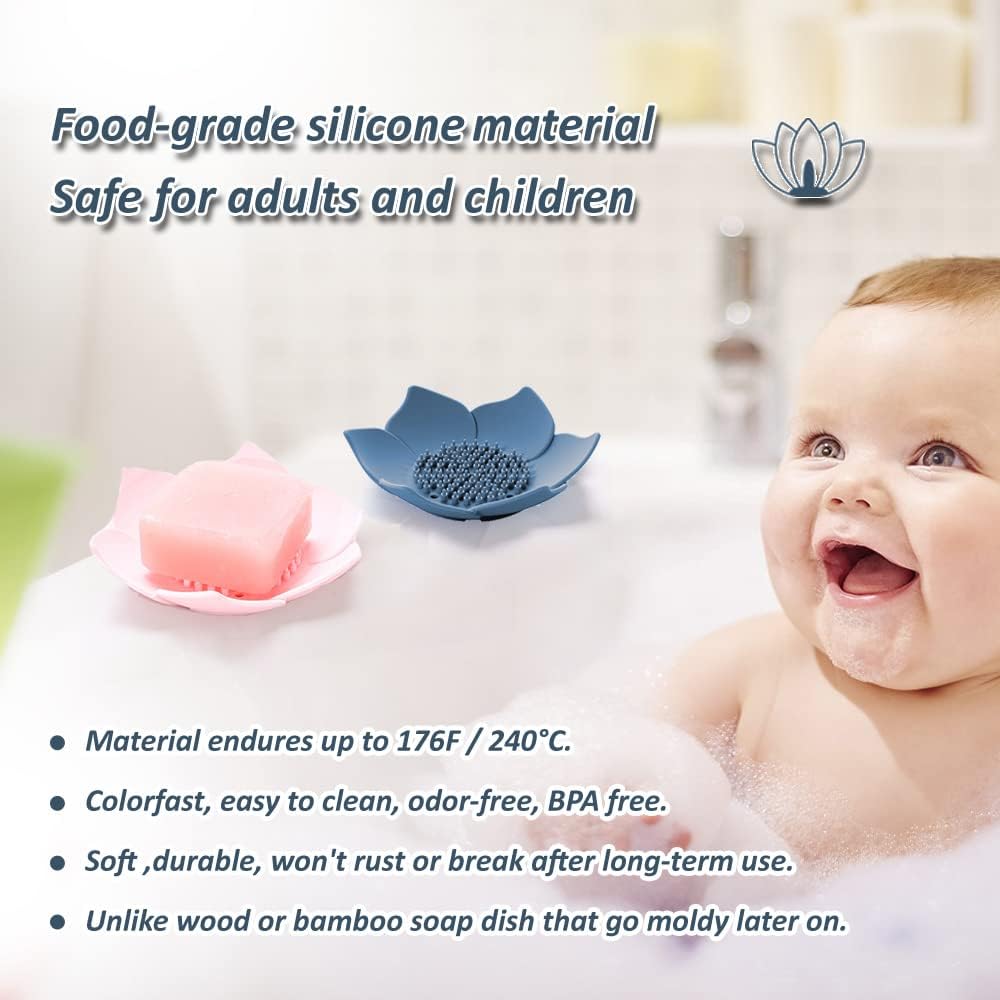2 Pack Silicone Soap Tray Dishes Soap Holder Saver Draining Bathroom Shower Sink Bathtub