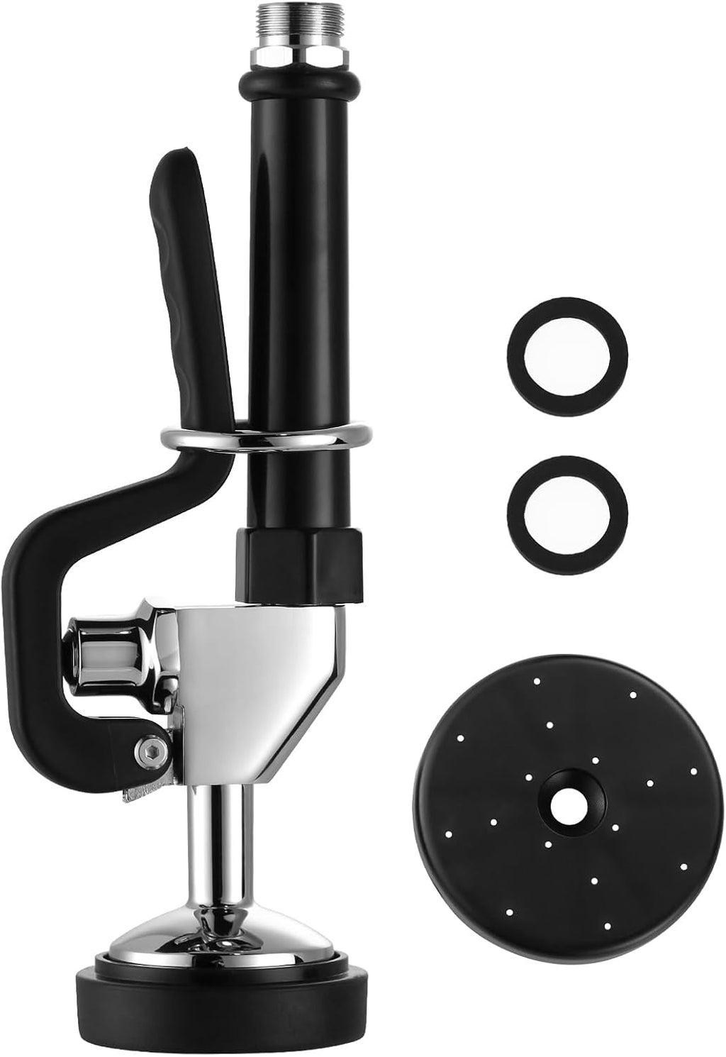 Commercial Sink Sprayer Head: 7/8"-20UNEF Black Pre Rinse Sprayer - 3.85 GPM High Pressure Pull Down Spray Head - Handheld Dish Sprayer Nozzle for Commercial Kitchen Faucet (Chrome Finished)