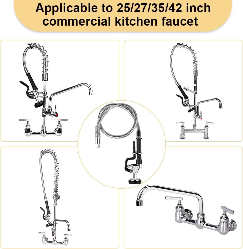 Pre Rinse Hose with Sprayer Valve, 38 Inch Commercial Dish Spray Hose with Spray Head for Commercial Restaurant Kitchen Faucet -Black