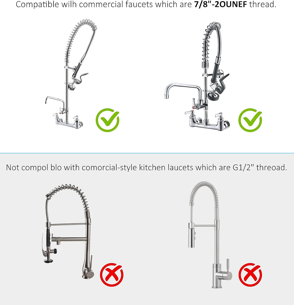 MSTJRY Commercial Sink Sprayer Pre Rinse Sprayer Valve with Handle Grip Assembly,1.42 GPM High Pressured Commercial Dish Sprayer for Replacement Kit of Commercial Faucet, Polished Chrome (Gray)
