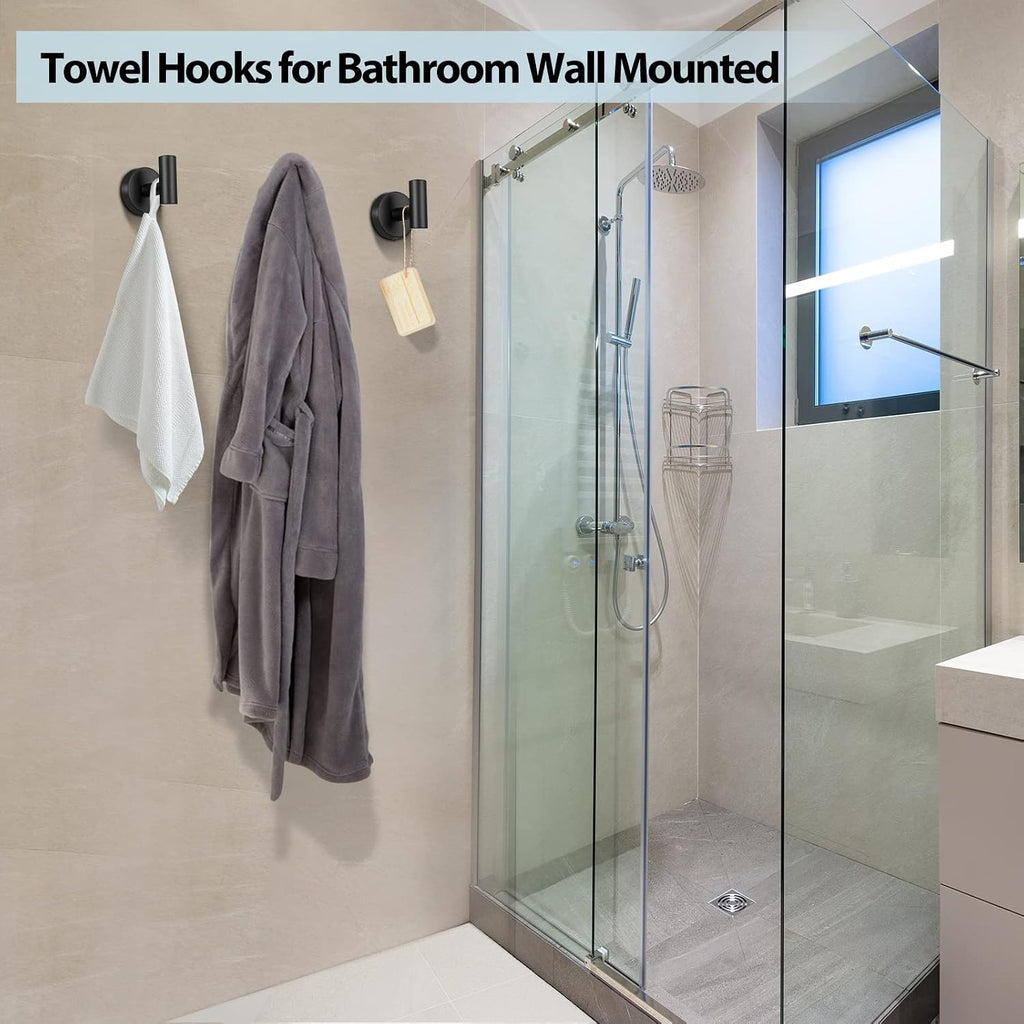 Kruodop Towel Hooks for Bathroom,4 Packs Wall Mount Towel Holder,Black Matte Wall Robe Hook,Stainless Steel Heavy Duty Door Hanger Towel Hook for Kitchen, Bedroom,Hotel,Pool,Coats - Black