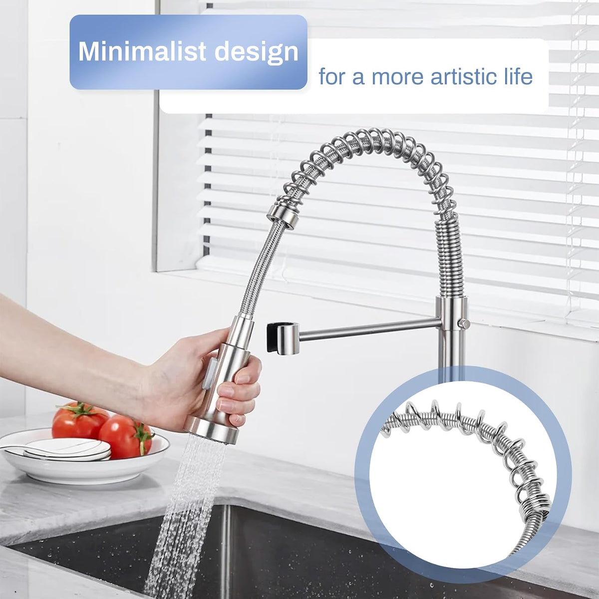 Commercial Sink Sprayer Hose 44In, with 304 Stainles Steel Pre Rinse Spring