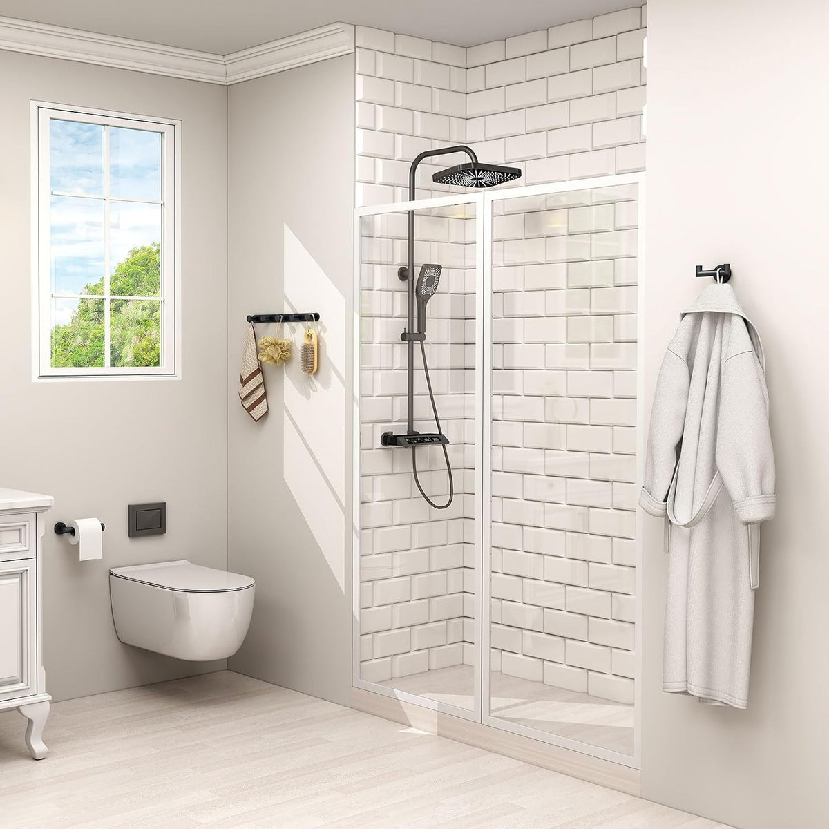 Angle Simple Double Towel Hook for Bathroom, Robe Coat Hook, Matte Black