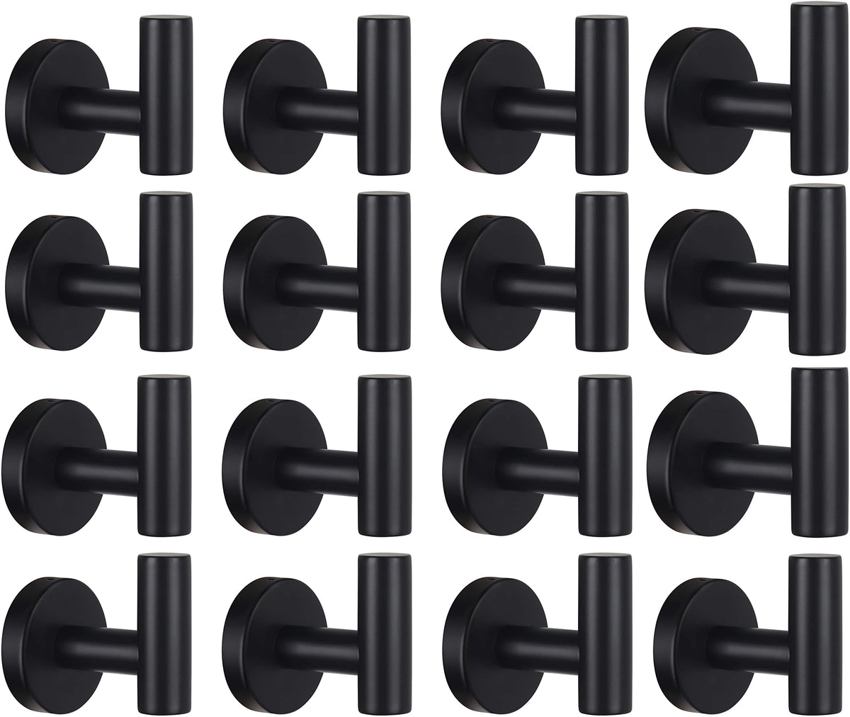 Towel Hooks Bathroom Coat Robe Wall Hook Heavy Duty Door Hanger Towel Robe Clothes Cabinet Closet Sponges Rack for Bathroom Bedroom Kitchen Hotel Pool 4 Packs Black(Drilling Installation)