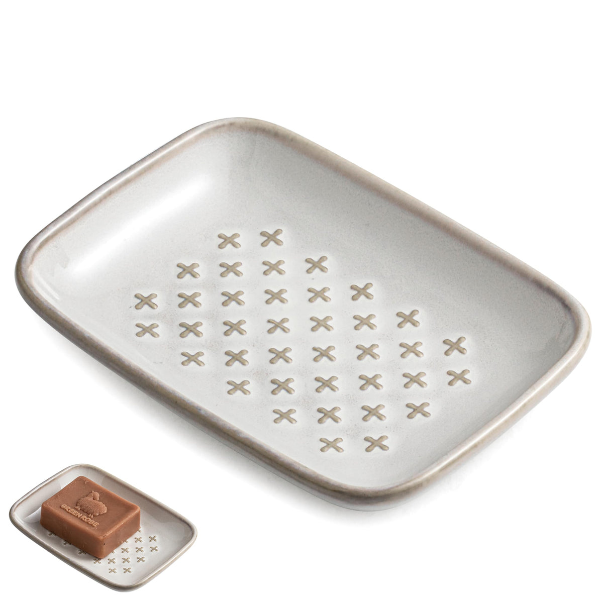 Gomakren Ceramic Soap Dish, Bar Soap Holder for Bathroom Kitchen Sink White