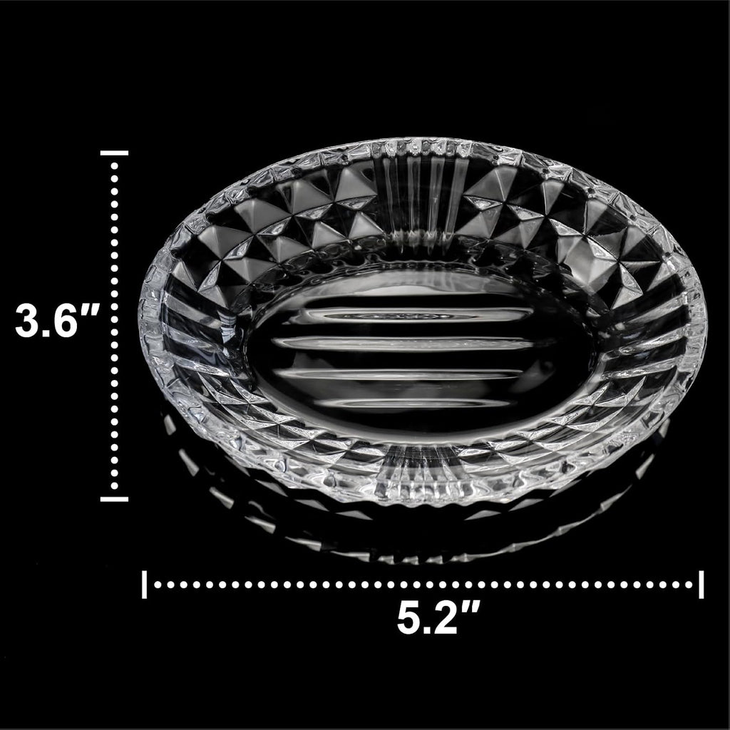Clear Glass Soap Dish, Oval Bar Soap Holder with Embossed Raised Sides for Bathroom, Sink and Kitchen
