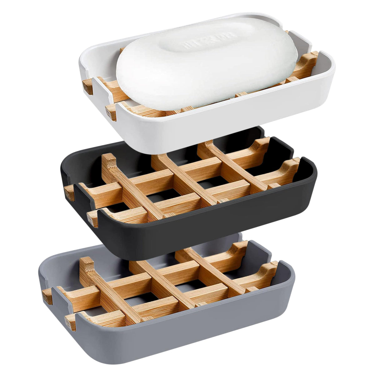 Aoheuo Modern Bamboo Fiber soap Holder and soap Dish Combination (Removable), White, 5.12 Long by 3 Wide, 0.98 inches high, Used in Kitchens, bathrooms, and bar Sinks