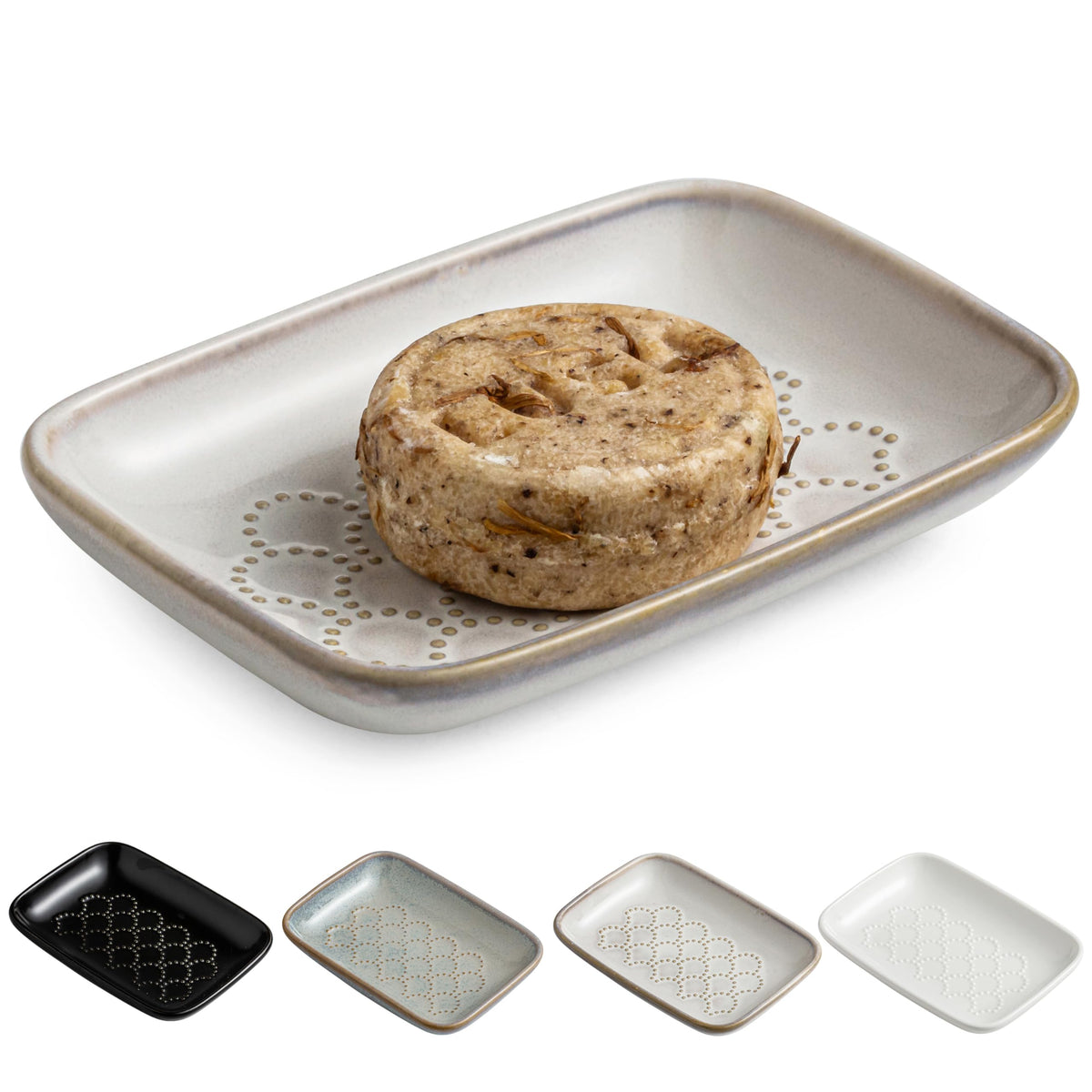 Gomakren Ceramic Soap Dish, Bar Soap Holder for Bathroom Kitchen Sink White
