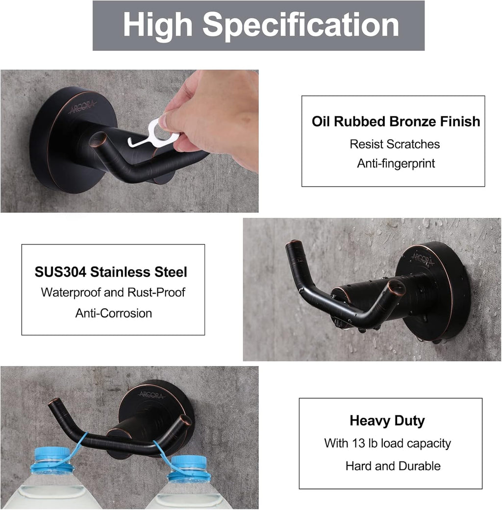 ARCORA Oil Rubbed Bronze Towel Hooks, SUS 304 Stainless Steel Robe Hook