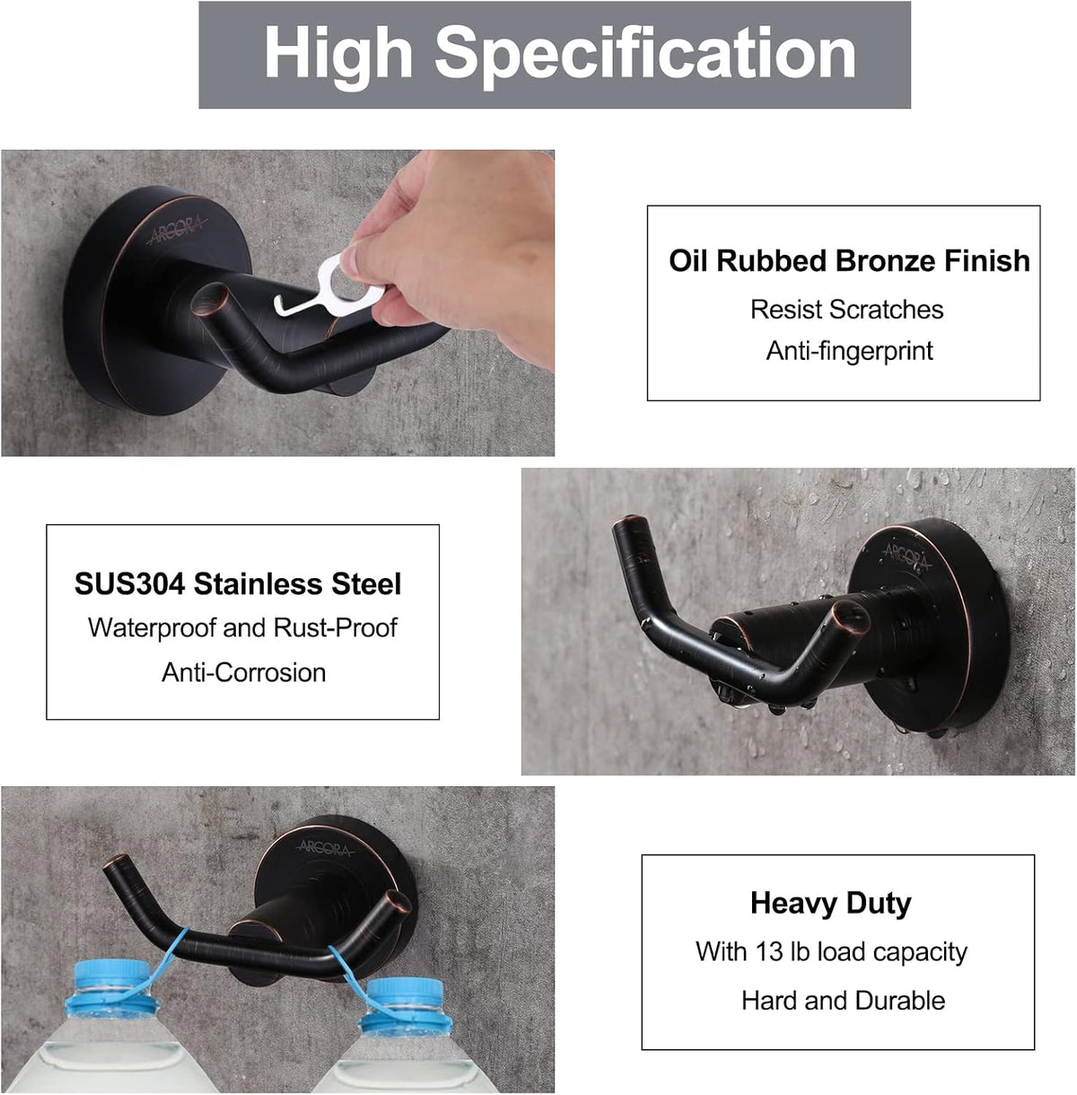 ARCORA Oil Rubbed Bronze Towel Hooks, SUS 304 Stainless Steel Robe Hook