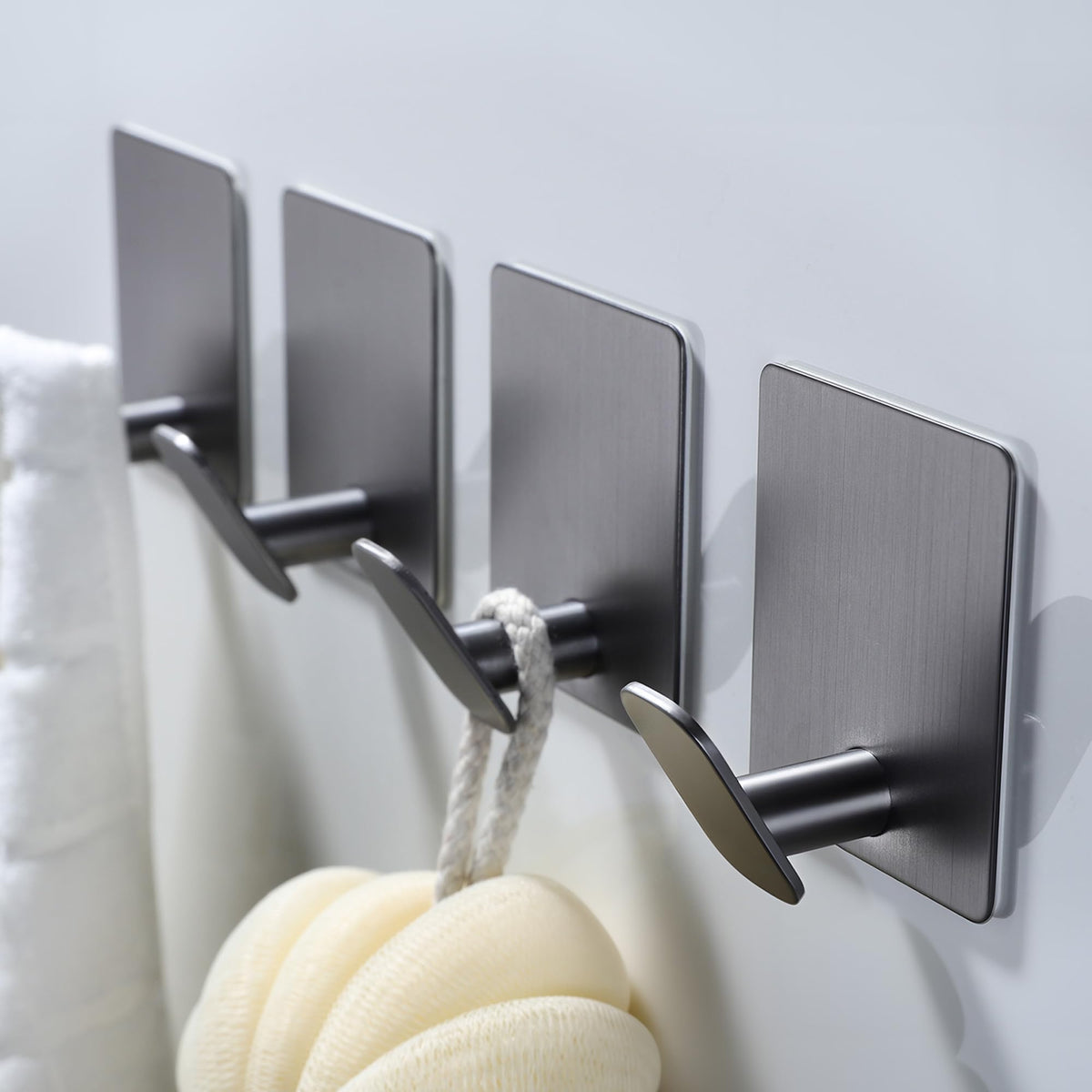 DELITON 26lb Heavy Duty Adhesive Towel Hooks, No-Damage 4 Pack Matte Black