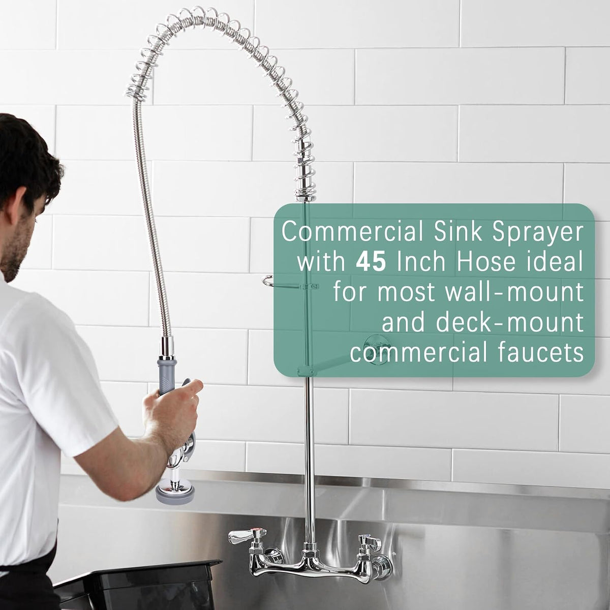 Pre Rinse Spray Valve with 45" Flexible Pre Rinse Hose,Non-Slip Commercial Sink Sprayer with Flexible Stainless Steel Hose, Replacement for Commercial Kitchen Sink Faucet,Grey