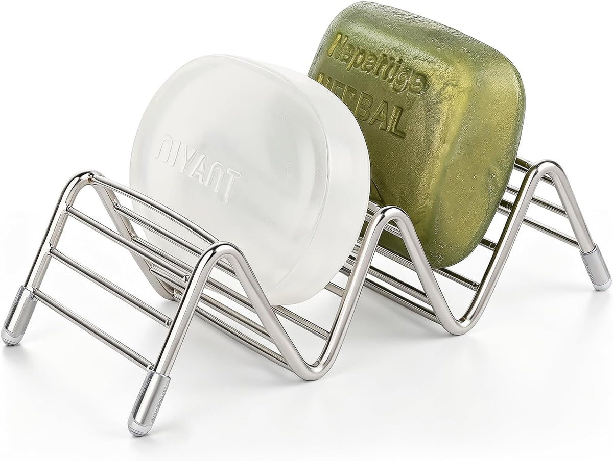 Stainless Steel Soap Dish Self Draining Bar Soap Holder, Silver
