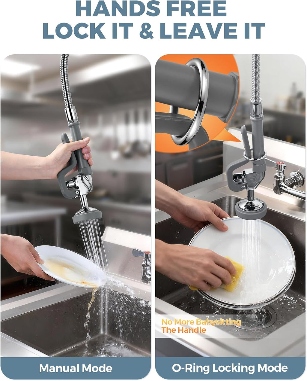 Pre Rinse Sprayer with Gray Handle Rubber Nozzles, 1.42 GPM High Pressure Pull Down Spray Head, 7/8-20UNEF Connector Handheld Dish Sprayer Nozzle Replacement Part for Commercial Sink Faucet