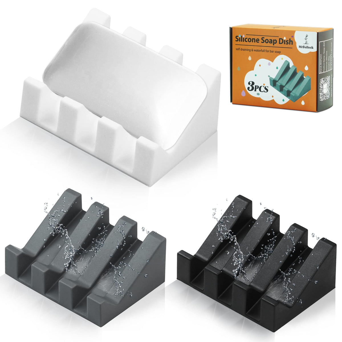Silicone Soap Dish Self Draining with Suction Cups (White, 1 Pack)