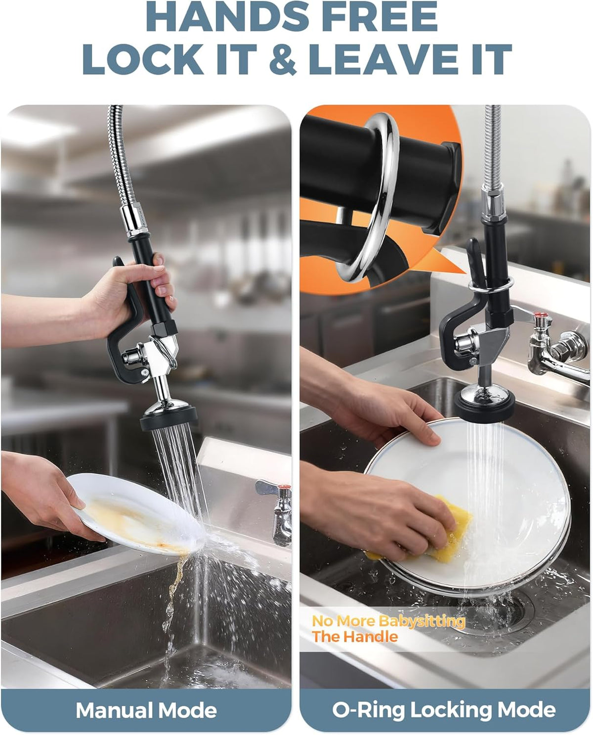 Commercial Sink Sprayer Head: 7/8"-20UNEF Black Pre Rinse Sprayer - 3.85 GPM High Pressure Pull Down Spray Head - Handheld Dish Sprayer Nozzle for Commercial Kitchen Faucet (Chrome Finished)