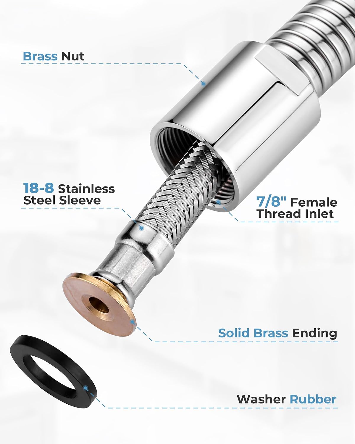 38" Commercial Sink Faucet Sprayer Hose, Pre-rinse Sprayer Hose for Commercial Kitchen Sink Faucet, 38 Inch Stainless Steel Flexible Hose Replacement Kit for Restaurant Industrial Dishwasher