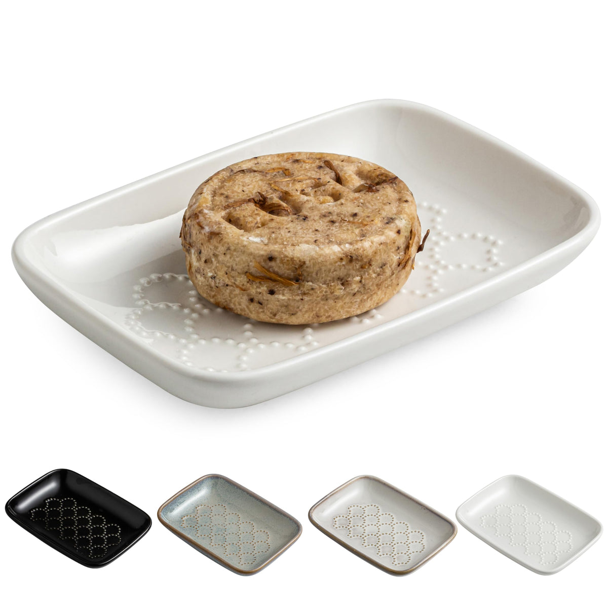 Gomakren Ceramic Soap Dish, Bar Soap Holder for Bathroom Kitchen Sink White