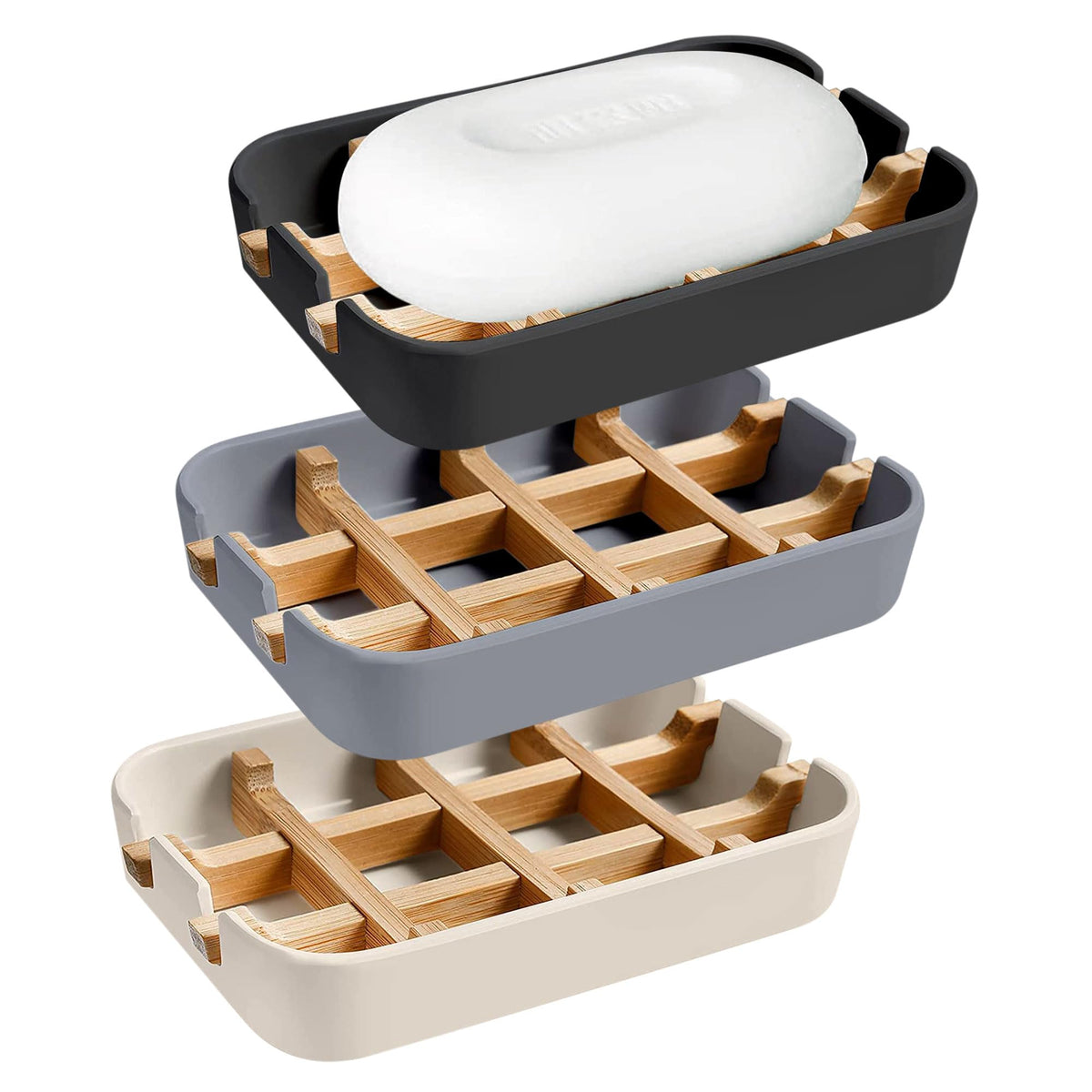 Aoheuo Modern Bamboo Fiber soap Holder and soap Dish Combination (Removable), White, 5.12 Long by 3 Wide, 0.98 inches high, Used in Kitchens, bathrooms, and bar Sinks