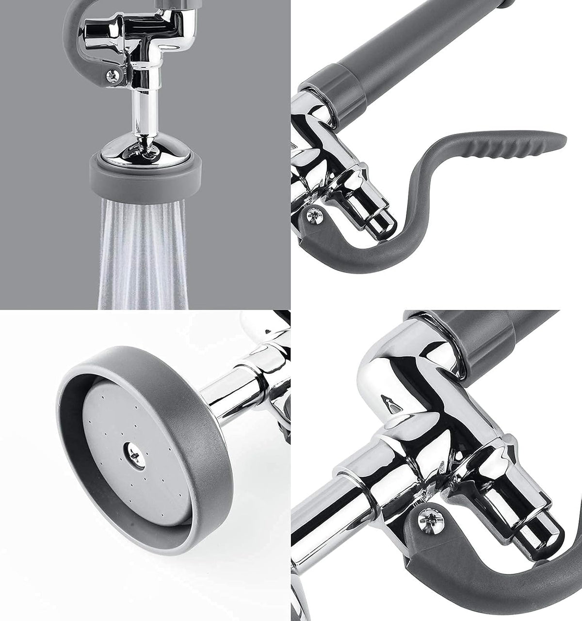 CWM Commercial Sink Sprayer with 45” Flexble Stainless Steel Hose, 1.42 GPM Pre Rinse Spray Valve with Ergonomic Handle, Commercial Sink Faucet Parts,Dishwasher Sprayer for Restaurants (Gray)