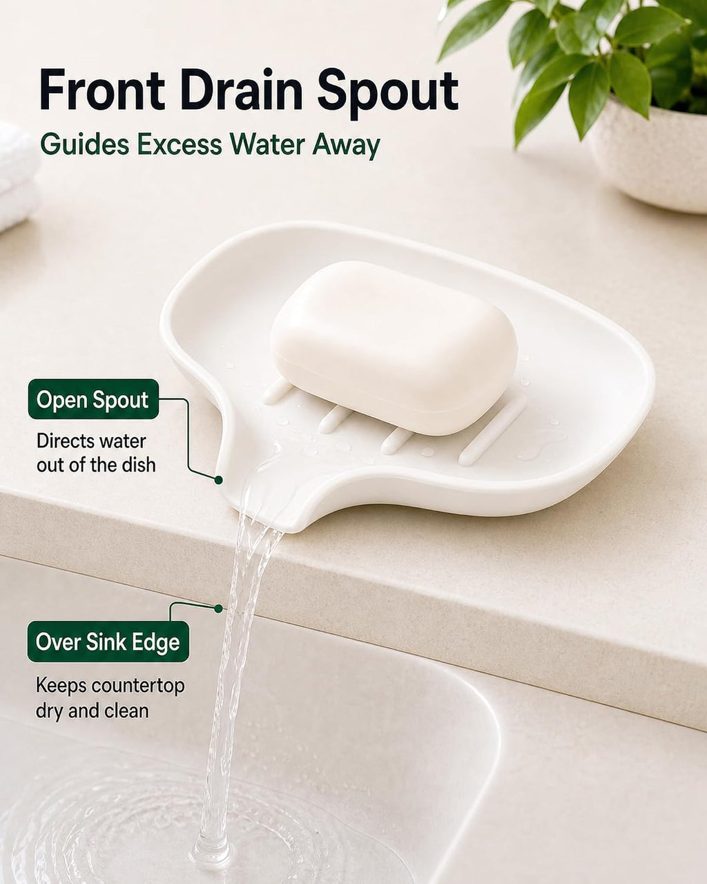 3 Pack Silicone Soap Dish for Shower, Bar Soap Holder with Drain Spout