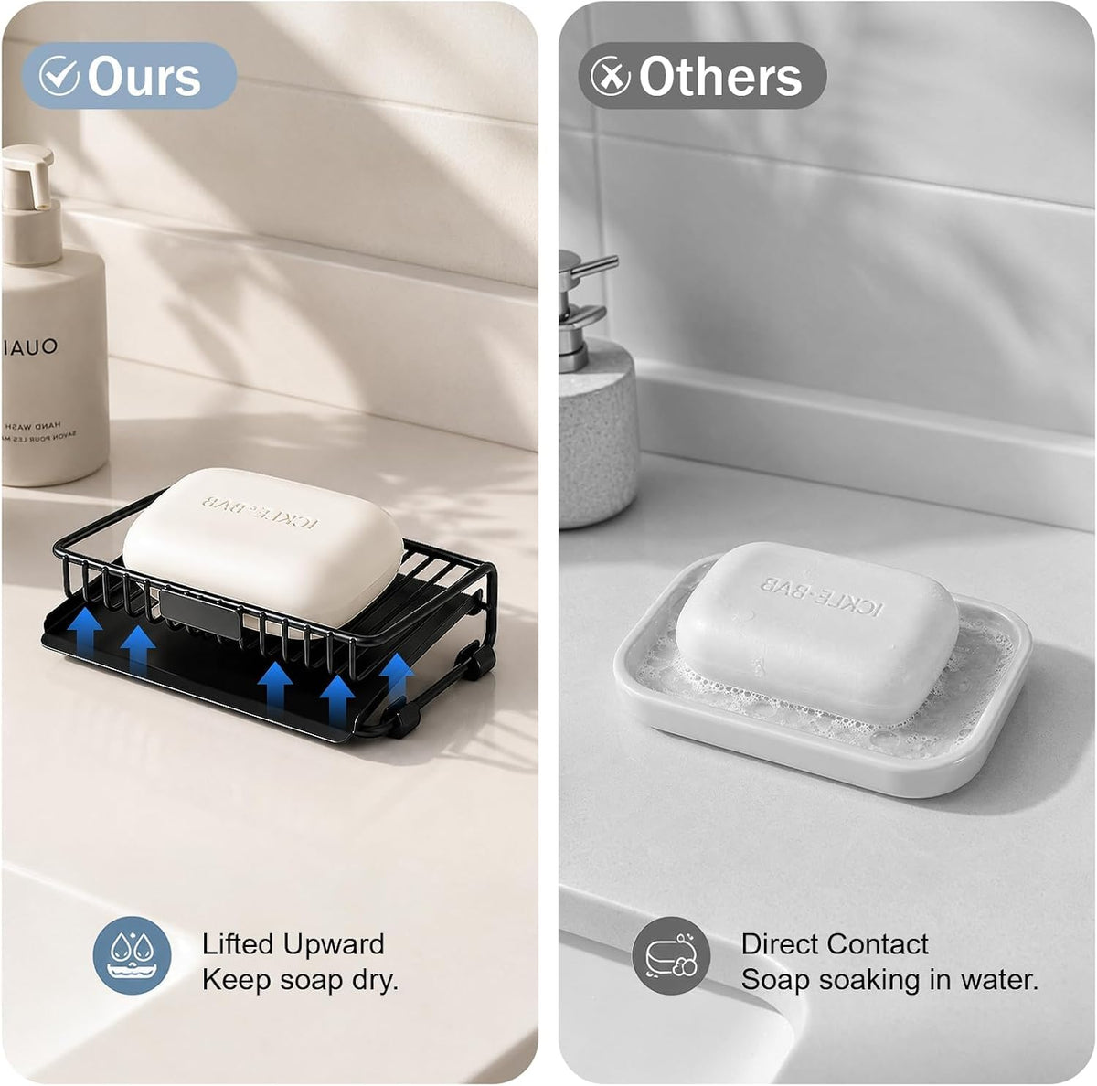 Self Draining Soap Dish for Shower Bar Soap Holder Soap Saver, Black
