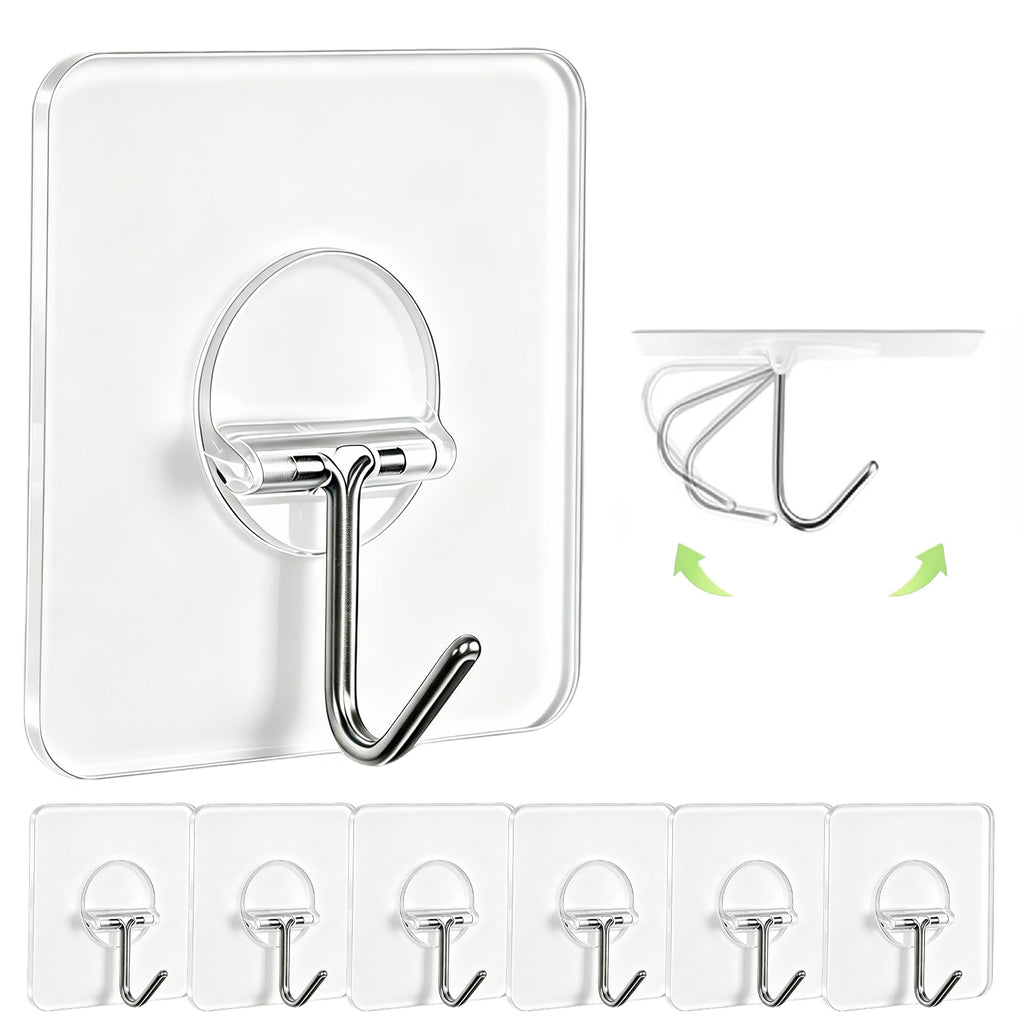 Adhesive Wall Hooks No Drill Large Clear Heavy Duty,13LB Sticky 8 Pack