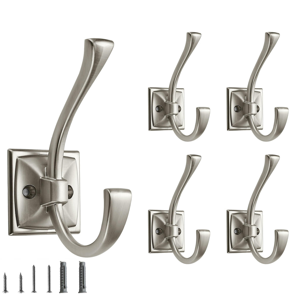 5 Pack Decorative Heavy Duty Towel Hooks for Hanging Robe Double Oil Rubbed Bronze Coat Hooks Wall Mounted with Screws for Key, Towel, Bags, Cup, Hat