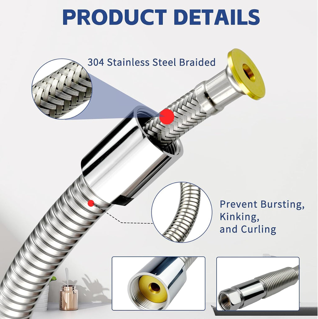 45 Inch Commercial Pre Rinse Spray Hose for Industrial Kitchen Sinks Faucet