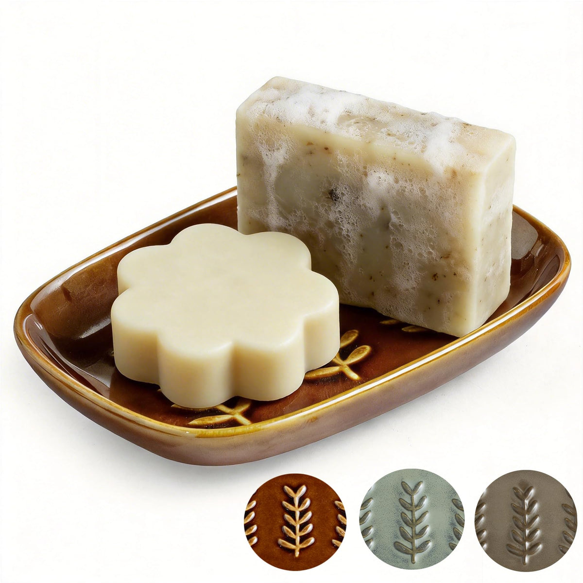 Miamolo Soap Dish Bar Cleaner Dish for Shower, Ceramic Soap Dishes for Large Soap Bar Shampoo or Sponge, Shower Soap Dish Soap Saver Tray for Bathroom Kitchen Sink, Easy to Clean