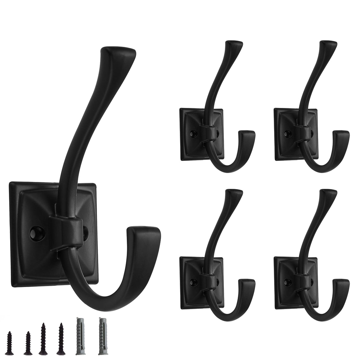 5 Pack Decorative Heavy Duty Towel Hooks for Hanging Robe Double Oil Rubbed Bronze Coat Hooks Wall Mounted with Screws for Key, Towel, Bags, Cup, Hat