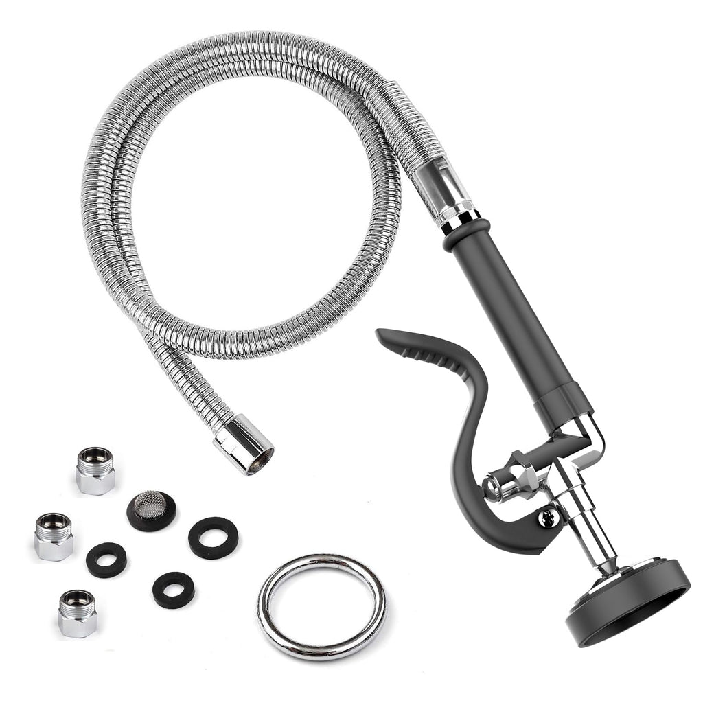 MSTJRY Spray Valve with 45" Pre Rinse Hose, Commercial Sink Sprayer Hose Pre Rinse Sprayer with Flexible Stainless Steel Hose Assembly for Commercial Kitchen Faucets(Grey, with 3 adapters)