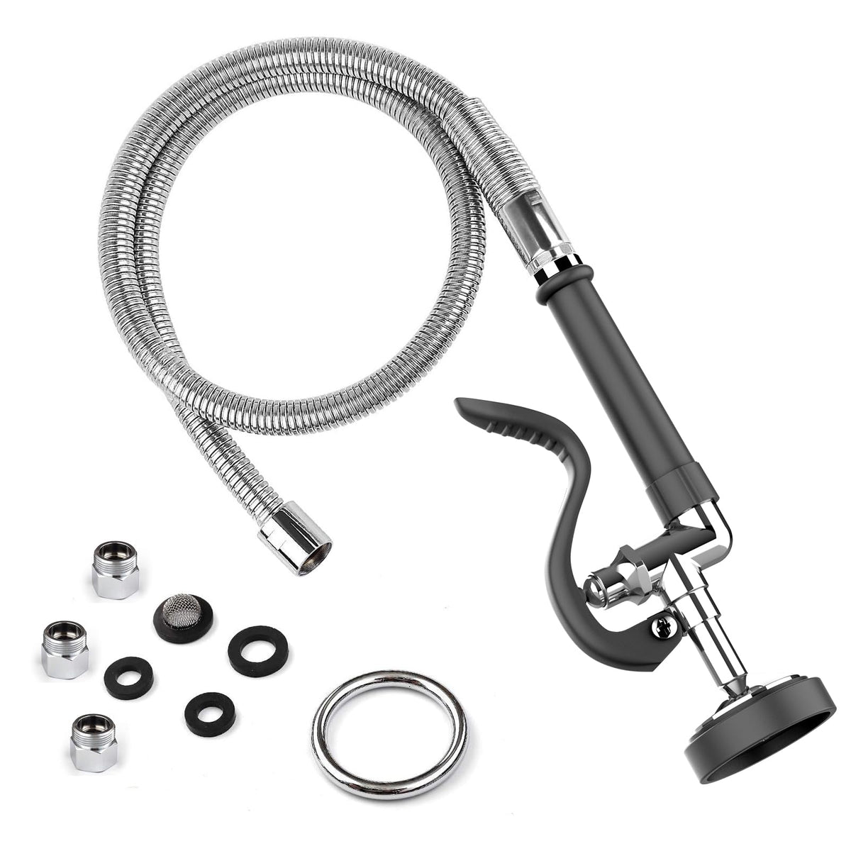 MSTJRY Spray Valve with 45" Pre Rinse Hose, Commercial Sink Sprayer Hose Pre Rinse Sprayer with Flexible Stainless Steel Hose Assembly for Commercial Kitchen Faucets(Grey, with 3 adapters)