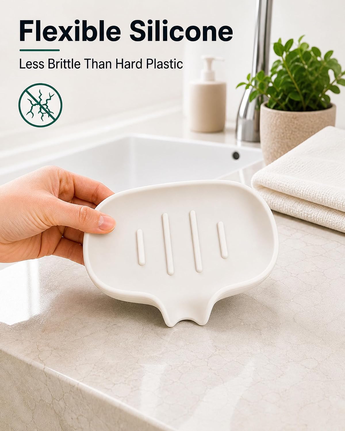3 Pack Silicone Soap Dish for Shower, Bar Soap Holder with Drain Spout