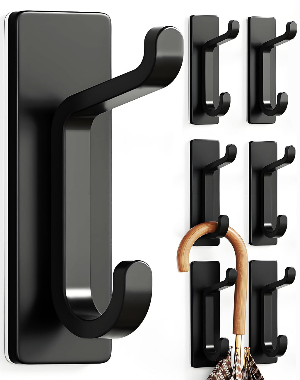 pickpiff 13LB Strong Stick-on Hooks for Coat & Towel, Black 4 Pack