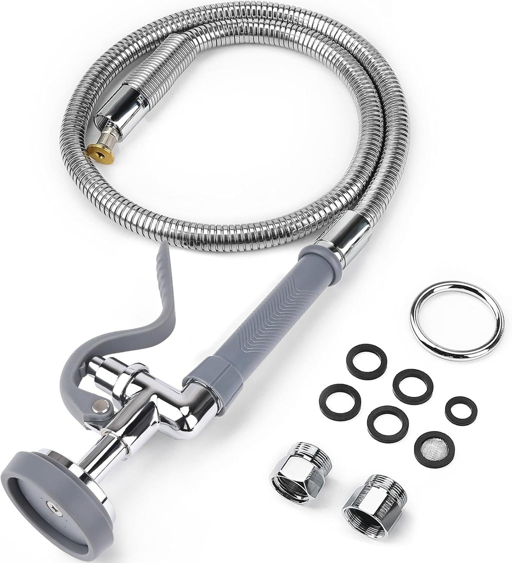 Pre Rinse Spray Valve with 45" Flexible Pre Rinse Hose,Non-Slip Commercial Sink Sprayer with Flexible Stainless Steel Hose, Replacement for Commercial Kitchen Sink Faucet,Grey