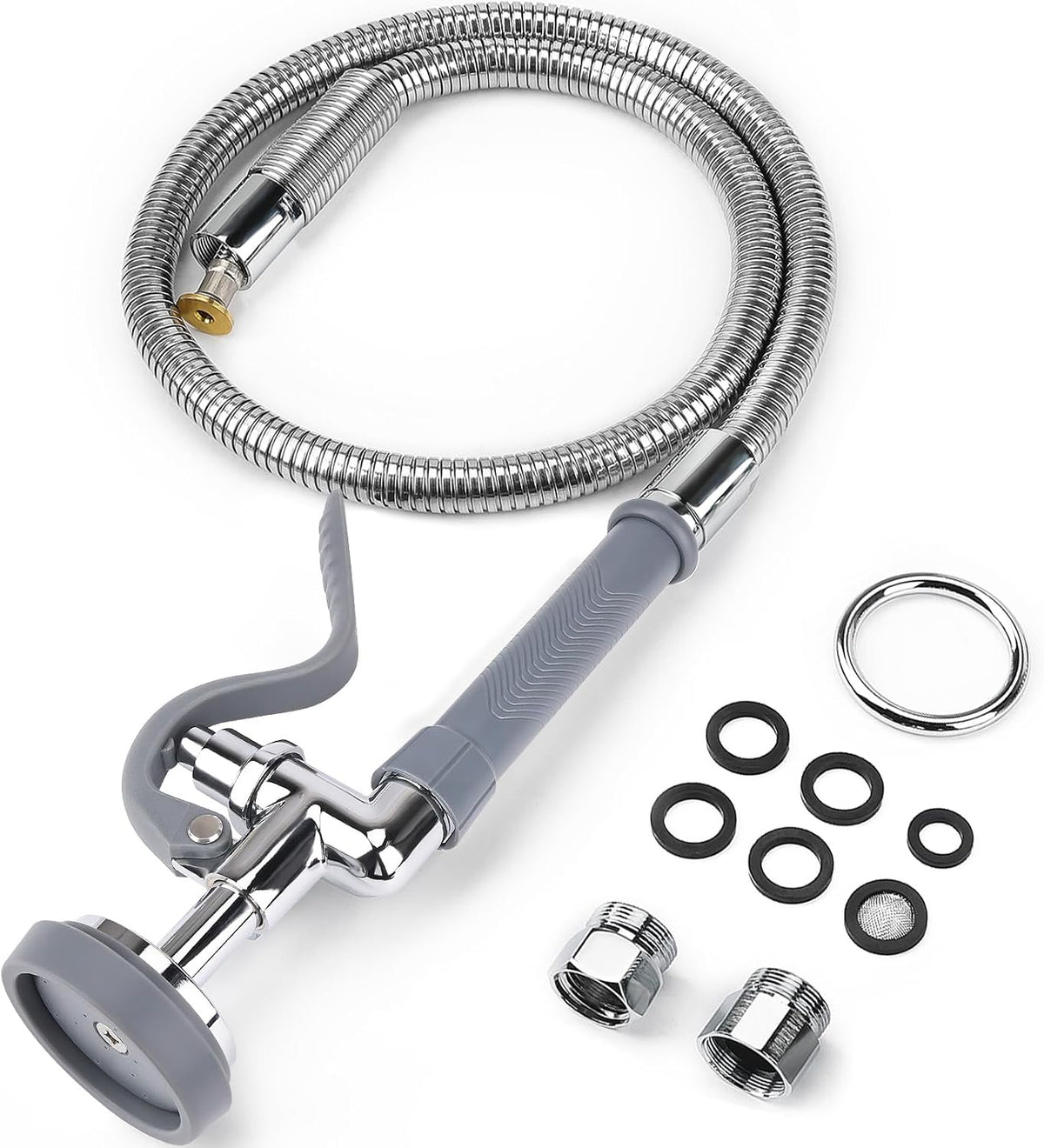 Pre Rinse Spray Valve with 38" Flexible Pre Rinse Hose,Non-Slip Commercial Sink Sprayer with Flexible Stainless Steel Hose, Replacement for Commercial Kitchen Sink Faucet,Grey