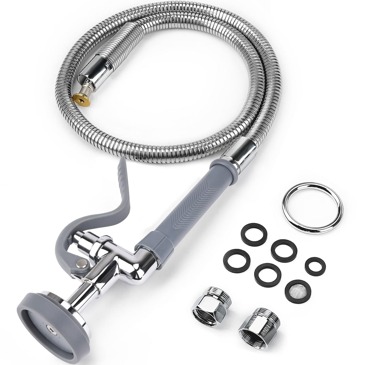 Pre Rinse Spray Valve with 38" Flexible Pre Rinse Hose,Non-Slip Commercial Sink Sprayer with Flexible Stainless Steel Hose, Replacement for Commercial Kitchen Sink Faucet,Grey