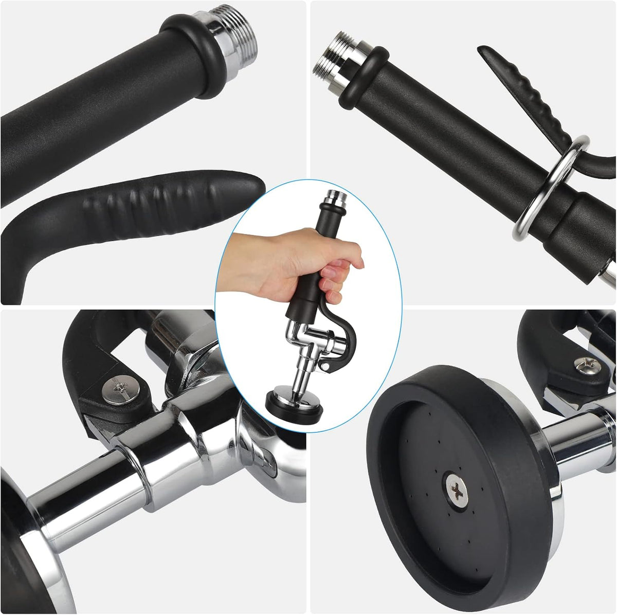 Pre Rinse Spray Valve with 45" Flexible Hose KANONEY Stainless Steel Hose 1.42 GPM Commercial Sink Sprayer Nozzle Head Replacement Kit for Dish Industrial Restaurant Kitchen Faucets, Black