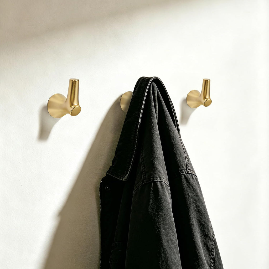 AVICCI 5 Pack Towel Hooks Champagne Bronze Coat Hooks, Zinc Alloy Heavy Duty Bathroom Hooks Wall Mounted for Robes & Towels Hand Towel Hook Holder Kitchen, Bathroom Accessories