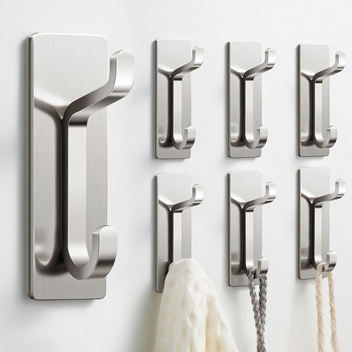 pickpiff 13LB Strong Stick-on Hooks for Coat & Towel, Brushed Nickel 4 Pack